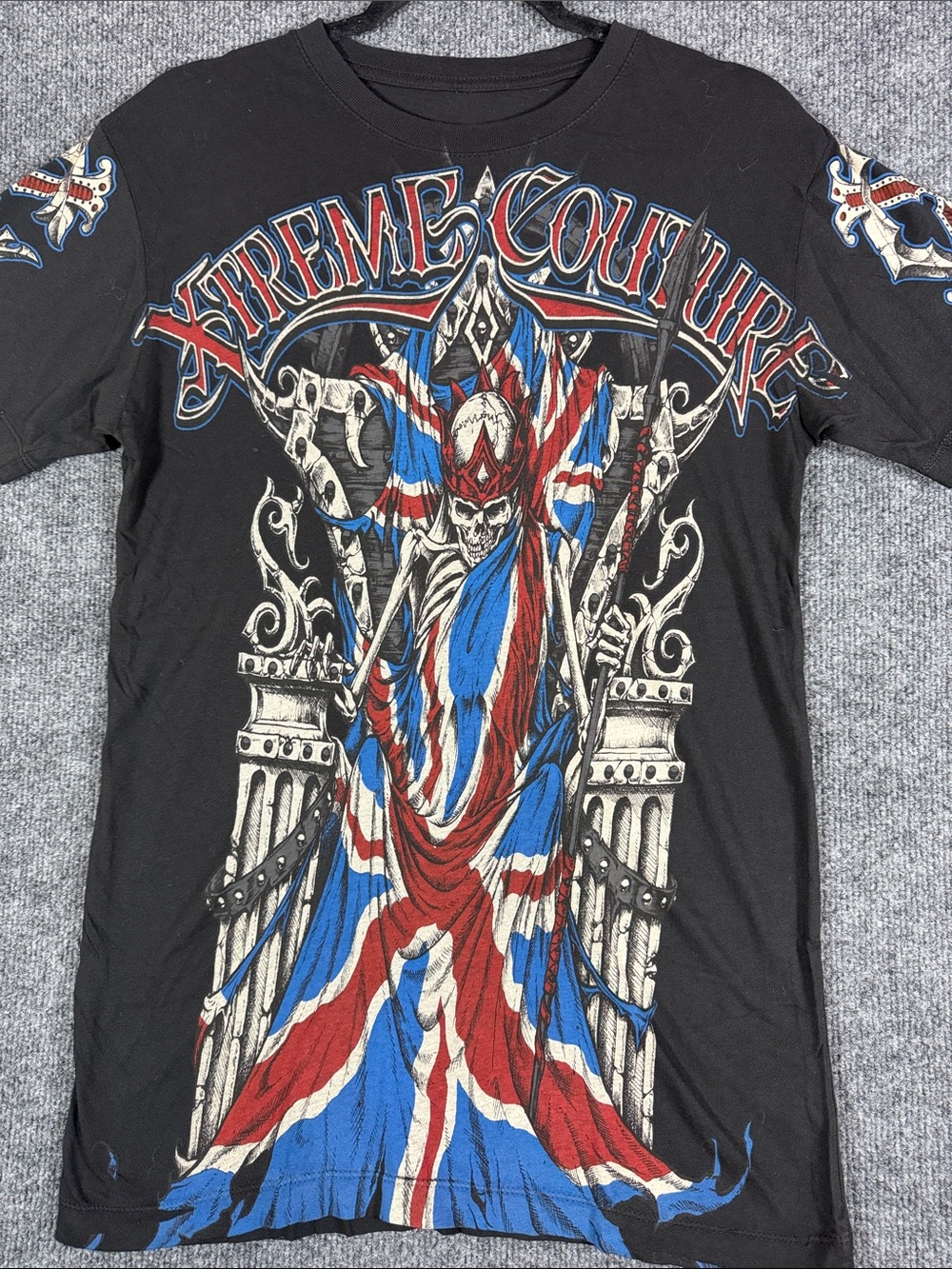 Xtreme Couture MMA Skull American Flag Tattoo Graphic Black T-Shirt M
